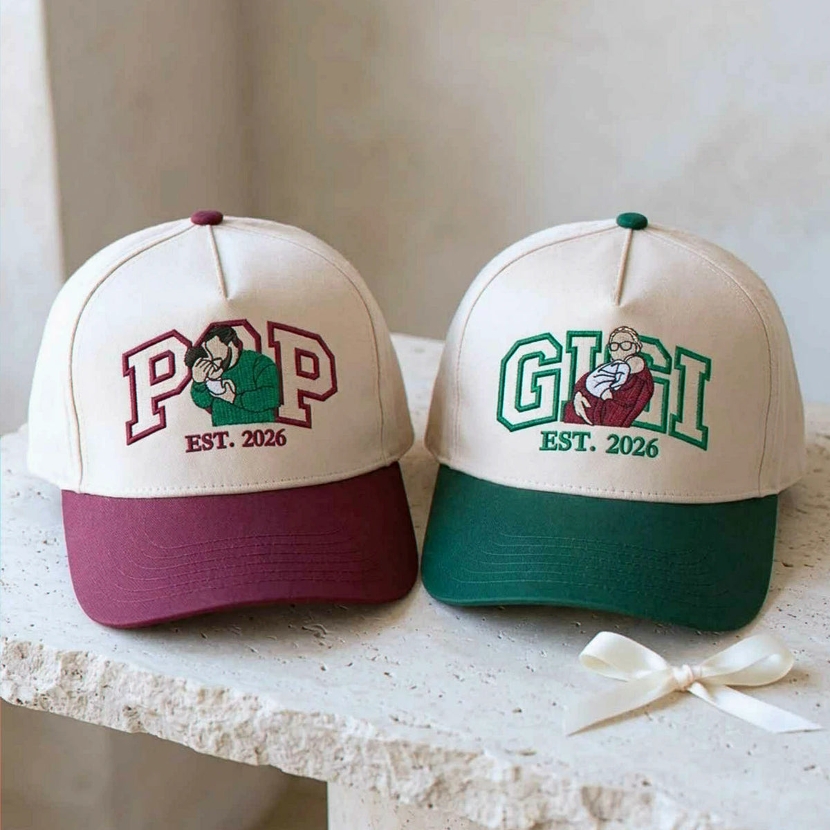 Custom Gigi and Pop Portrait Snapback Hat, Embroidered from Photo Baseball Cap, Grandma and Grandpa Gifts