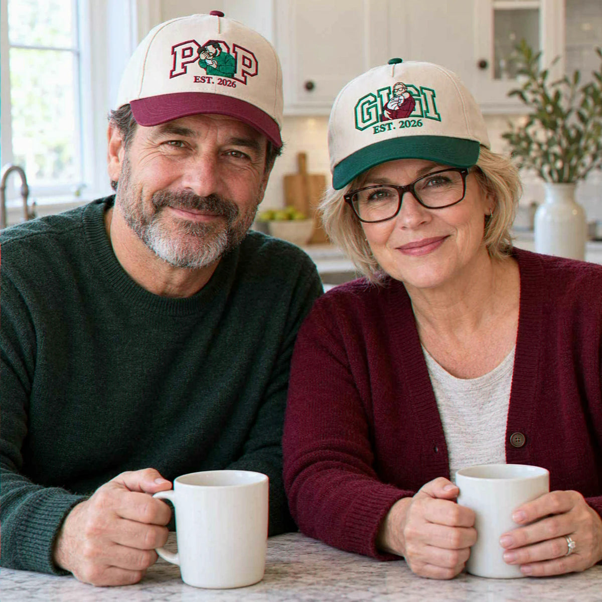 Custom Gigi and Pop Portrait Snapback Hat, Embroidered from Photo Baseball Cap, Grandma and Grandpa Gifts