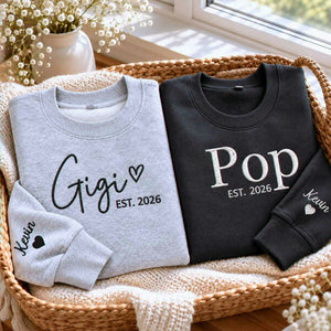 Matching Gigi and Pop Sweatshirts, Embroidered Est Year Crewneck, First Time Grandparents Gift