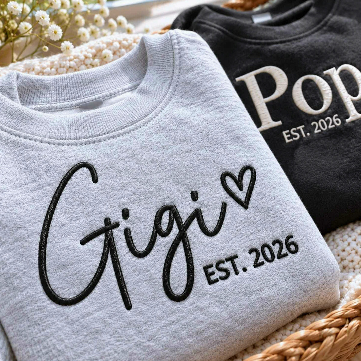 Matching Gigi and Pop Sweatshirts, Embroidered Est Year Crewneck, First Time Grandparents Gift