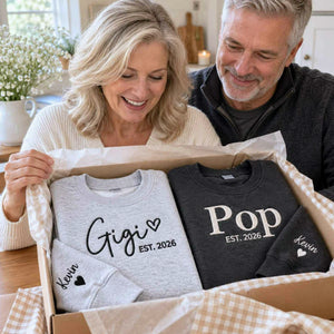 Matching Gigi and Pop Sweatshirts, Embroidered Est Year Crewneck, First Time Grandparents Gift