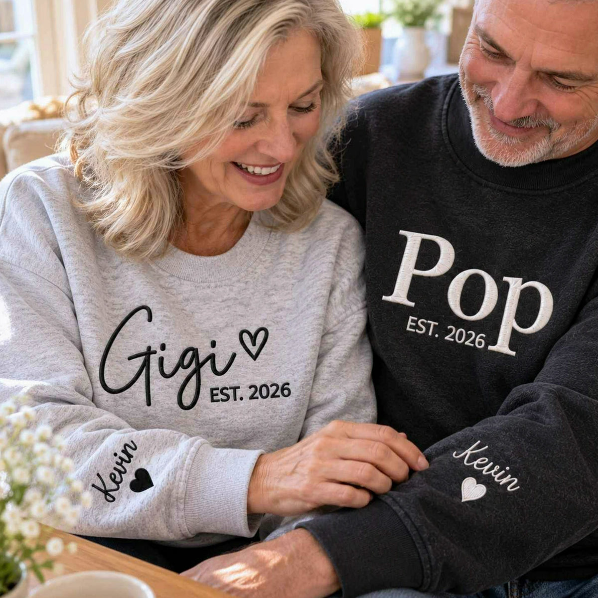 Matching Gigi and Pop Sweatshirts, Embroidered Est Year Crewneck, First Time Grandparents Gift