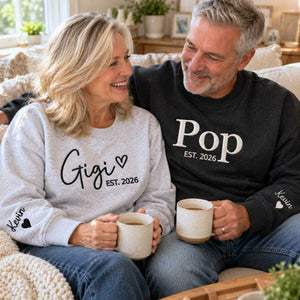Matching Gigi and Pop Sweatshirts, Embroidered Est Year Crewneck, First Time Grandparents Gift