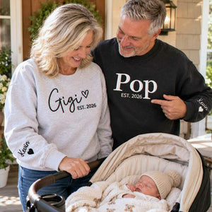 Matching Gigi and Pop Sweatshirts, Embroidered Est Year Crewneck, First Time Grandparents Gift