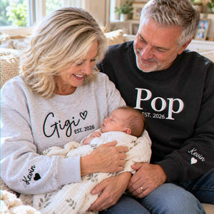Matching Gigi and Pop Sweatshirts, Embroidered Est Year Crewneck, First Time Grandparents Gift