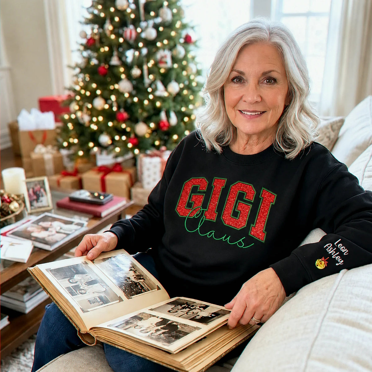 Gigi Claus Glitter Sweatshirt, Personalized Embroidered Christmas Applique Crewneck, Christmas Gift for Gigi
