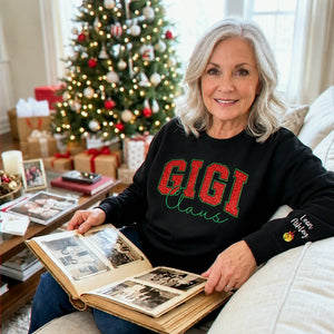 Gigi Claus Glitter Sweatshirt, Personalized Embroidered Christmas Applique Crewneck, Christmas Gift for Gigi