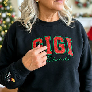 Gigi Claus Glitter Sweatshirt, Personalized Embroidered Christmas Applique Crewneck, Christmas Gift for Gigi