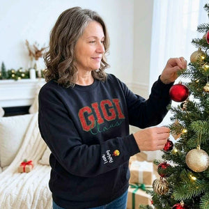 Gigi Claus Glitter Sweatshirt, Personalized Embroidered Christmas Applique Crewneck, Christmas Gift for Gigi