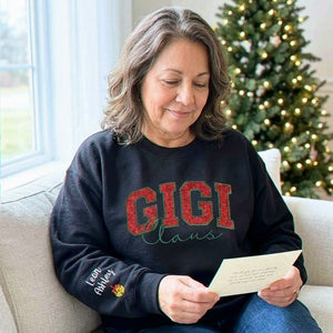 Gigi Claus Glitter Sweatshirt, Personalized Embroidered Christmas Applique Crewneck, Christmas Gift for Gigi