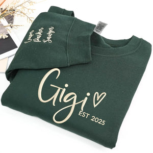 Custom Embroidered Gigi Sweatshirt, Personalized Gift for Grandma Grandparents Mother's Day 2026