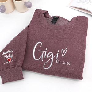 Custom Embroidered Gigi Sweatshirt, Personalized Gift for Grandma Grandparents Mother's Day 2026