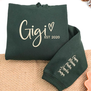 Custom Embroidered Gigi Sweatshirt, Personalized Gift for Grandma Grandparents Mother's Day 2026