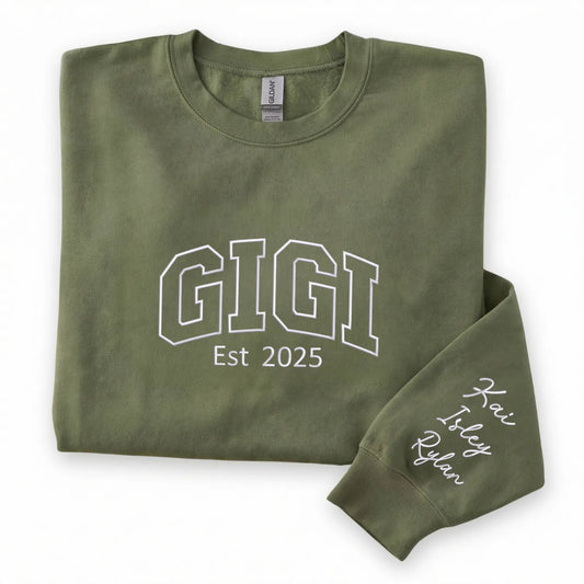Personalized Gigi Est Year Sweatshirt with Grandkids Names - Custom Grandma Gift