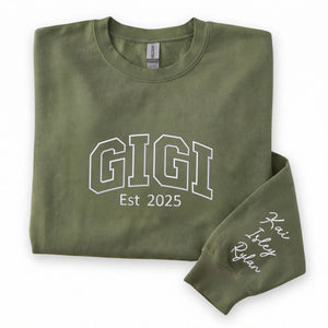 Personalized Gigi Est Year Sweatshirt with Grandkids Names - Custom Grandma Gift