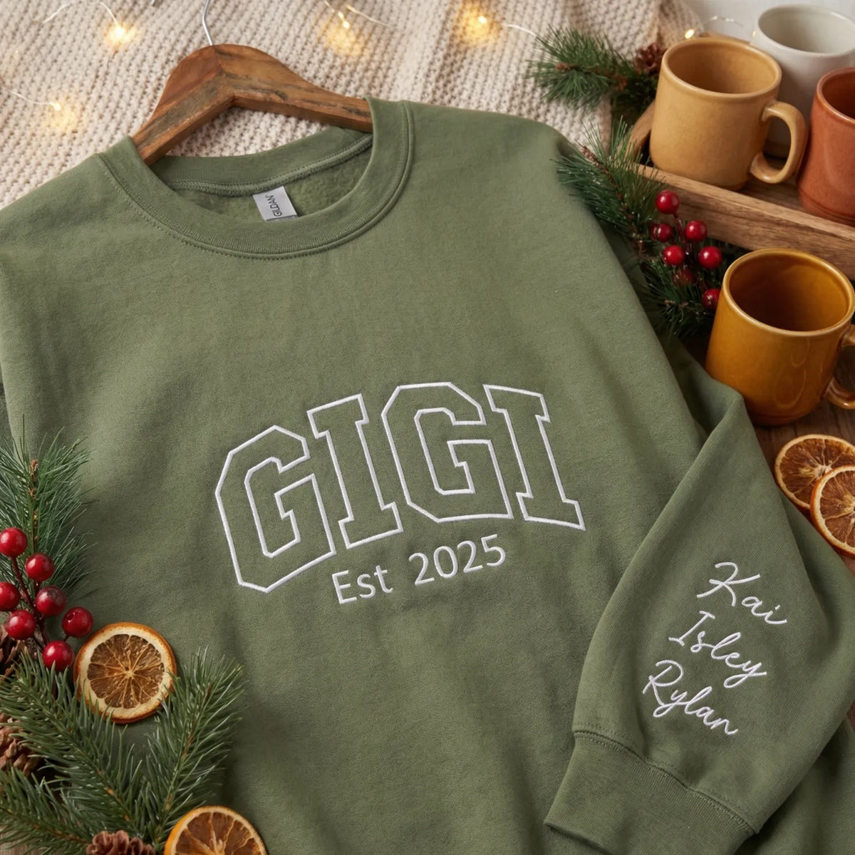 Personalized Gigi Est Year Sweatshirt with Grandkids Names - Custom Grandma Gift