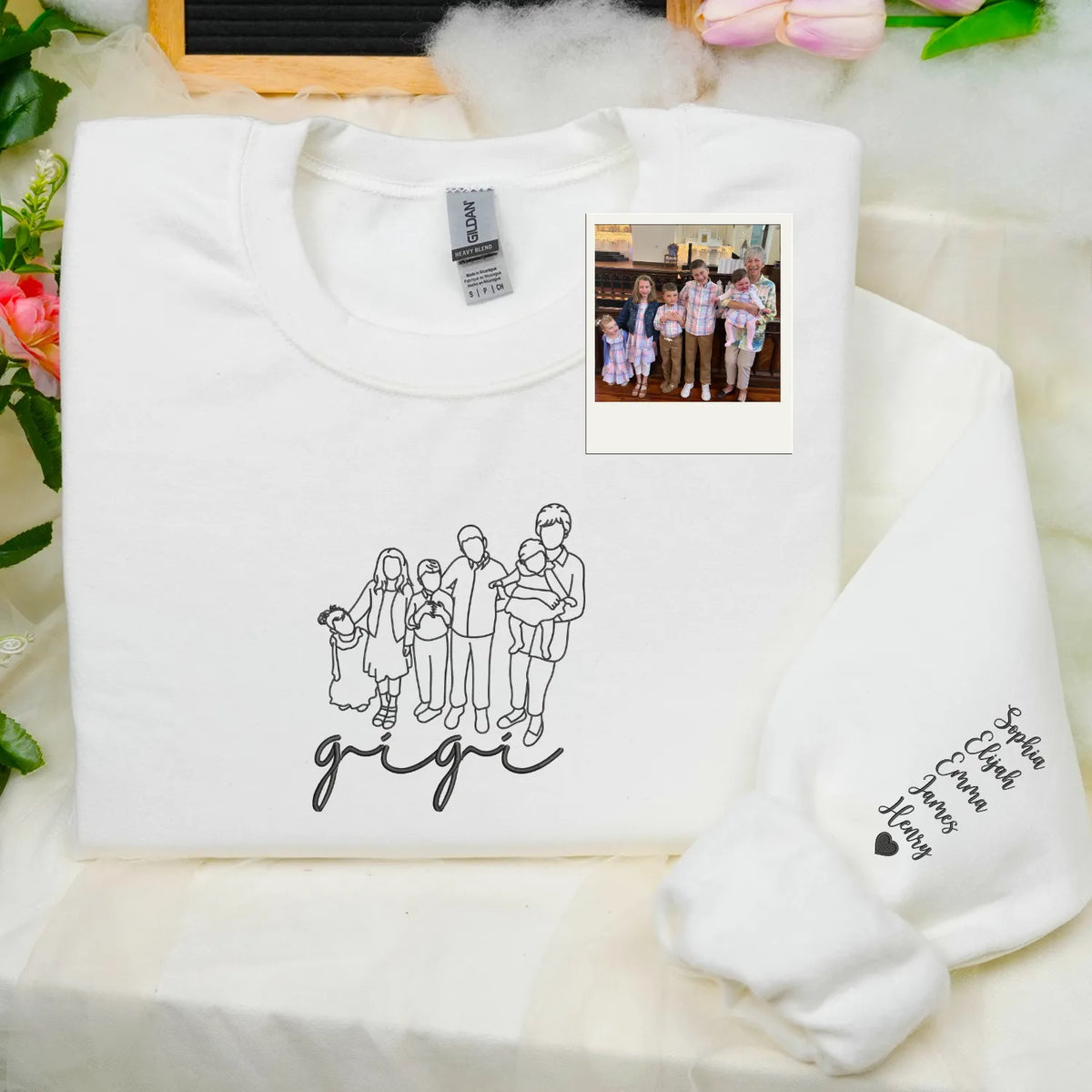 Custom Gigi Photo Line Art Embroidered Sweatshirt Hoodie - Personalized Mother's Day 2026 Gift for Gramdma