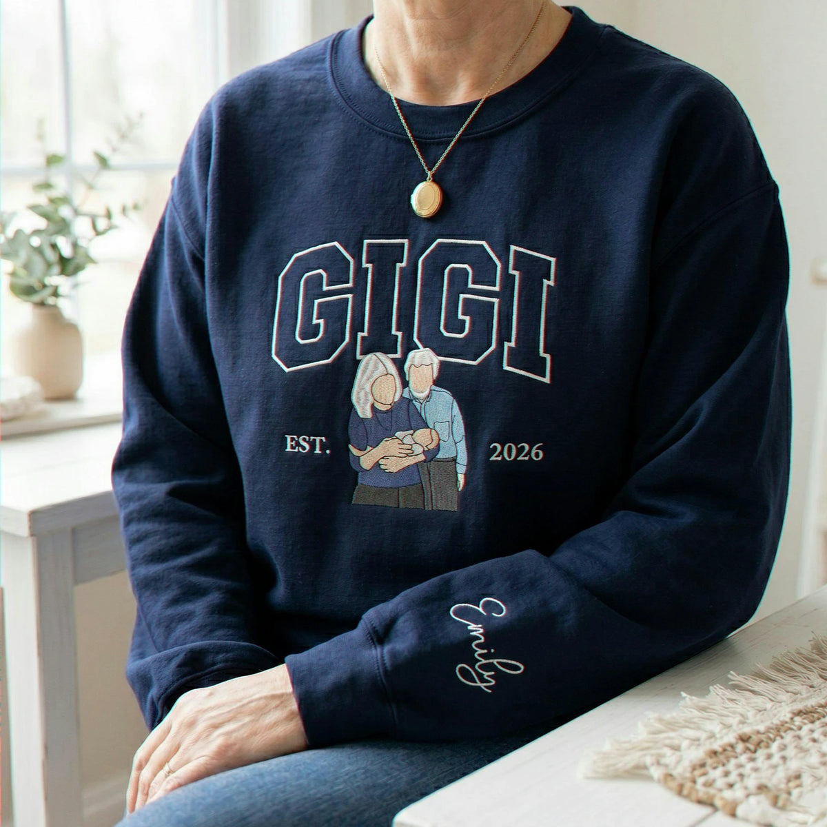 Custom Grandma Sweatshirt with Photo - Embroidered Gigi Portrait Sweater