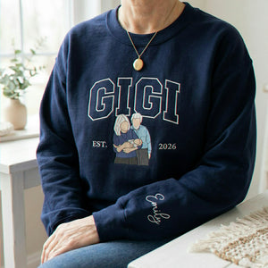Custom Grandma Sweatshirt with Photo - Embroidered Gigi Portrait Sweater