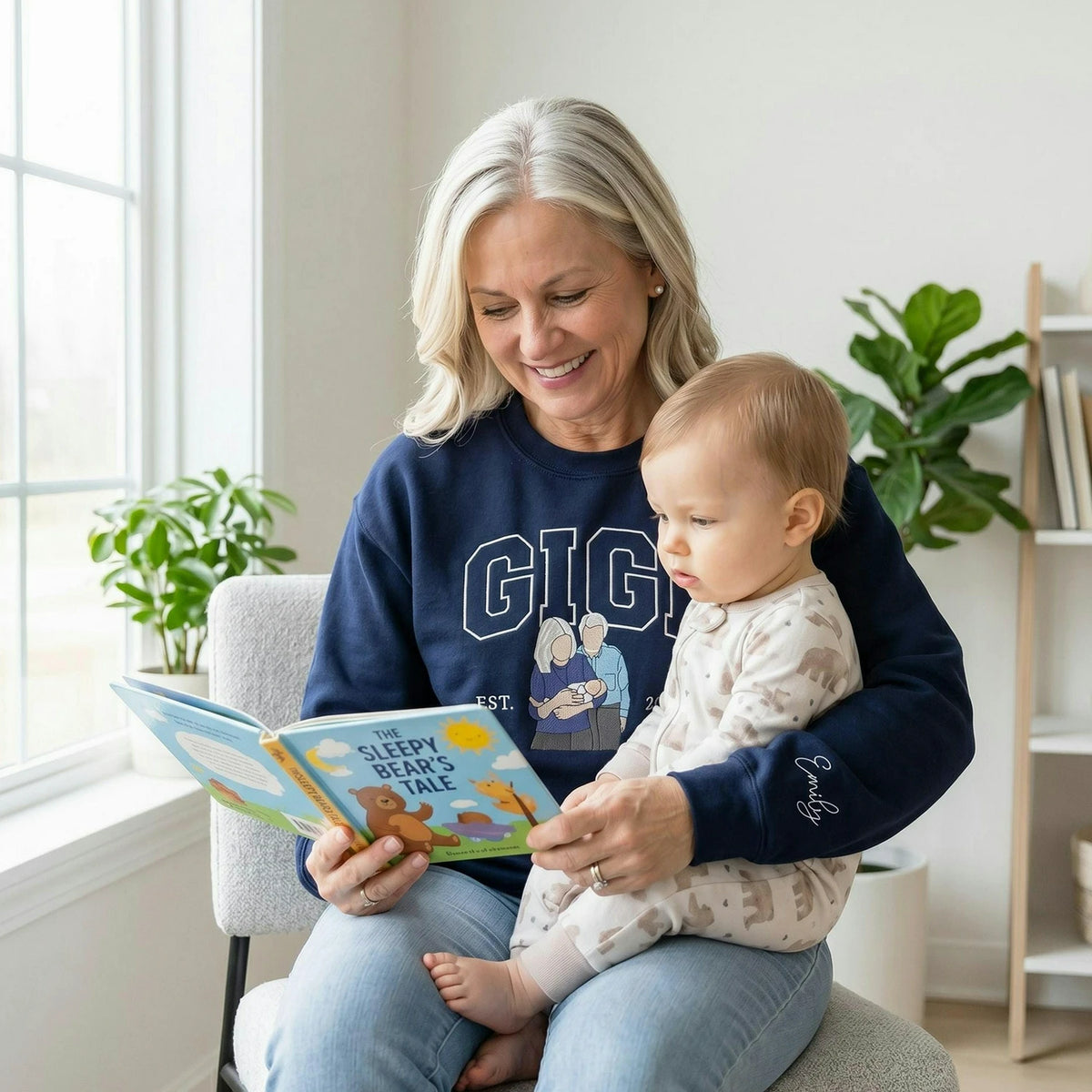 Custom Grandma Sweatshirt with Photo - Embroidered Gigi Portrait Sweater