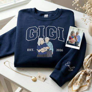 Custom Grandma Sweatshirt with Photo - Embroidered Gigi Portrait Sweater
