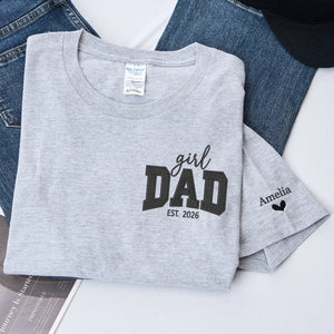 Custom embroidered girl dad shirt with kids names on sleeve personalized father gift