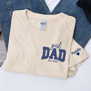 Custom embroidered girl dad shirt with kids names on sleeve personalized father gift