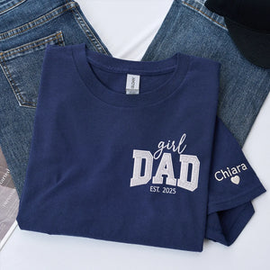 Custom embroidered girl dad shirt with kids names on sleeve personalized father gift