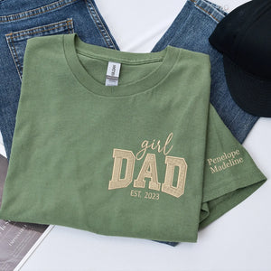 Custom embroidered girl dad shirt with kids names on sleeve personalized father gift