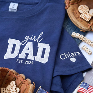 Custom embroidered girl dad shirt with kids names on sleeve personalized father gift