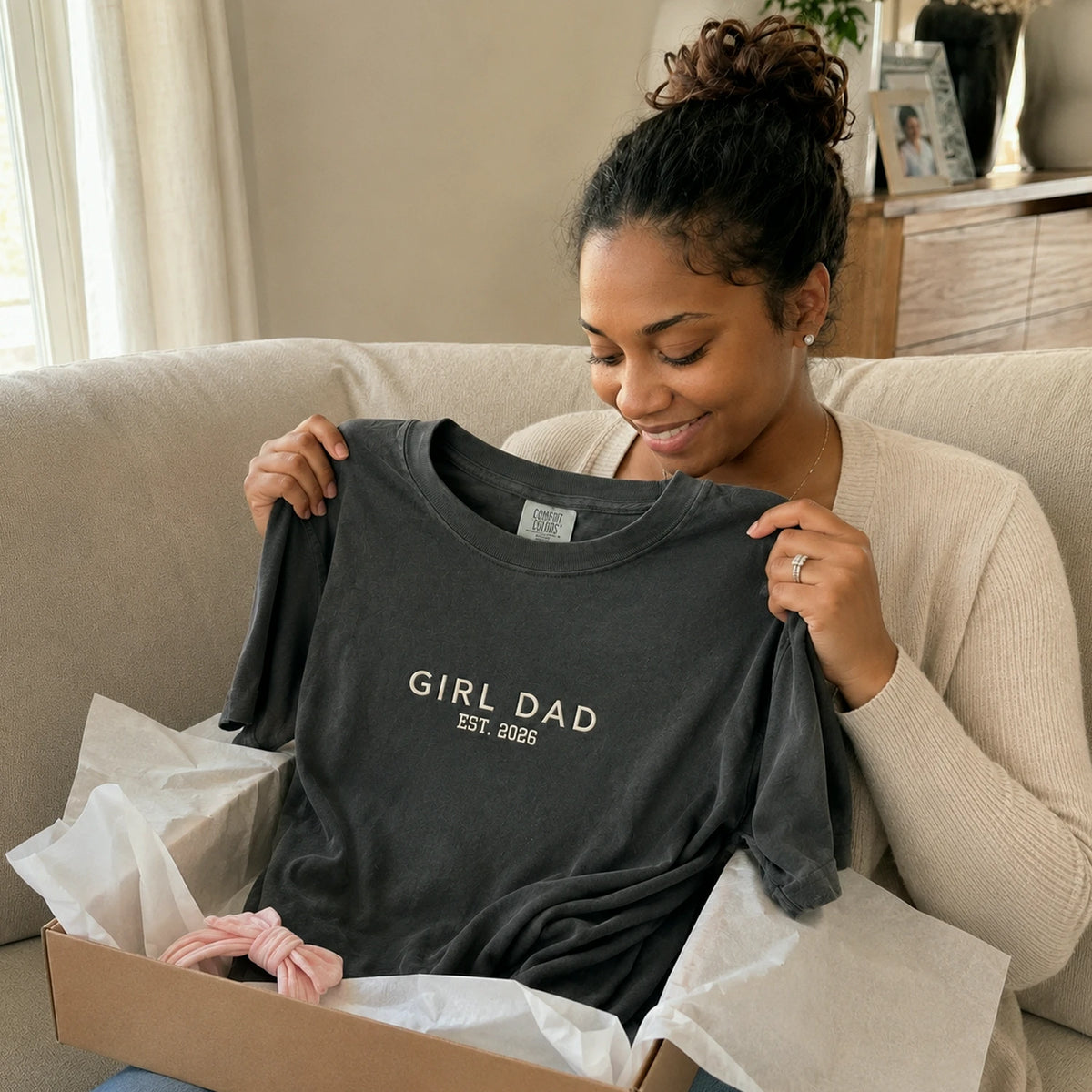 Minimalist Girl Dad T-Shirt or Sweatshirt, Personalized Embroidered EST Fathers Day Gift for Dad, New Dad