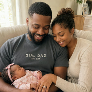 Minimalist Girl Dad T-Shirt or Sweatshirt, Personalized Embroidered EST Fathers Day Gift for Dad, New Dad