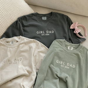 Minimalist Girl Dad T-Shirt or Sweatshirt, Personalized Embroidered EST Fathers Day Gift for Dad, New Dad