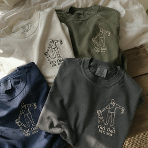 Personalized Girl Dad Photo Line Art T-Shirt with Embroidered Outline Gift for Father's Day, Gift from Wife