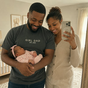 Minimalist Girl Dad T-Shirt or Sweatshirt, Personalized Embroidered EST Fathers Day Gift for Dad, New Dad