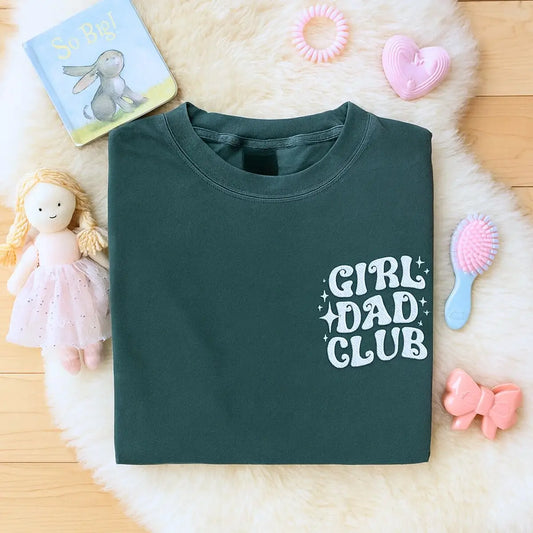 Man wearing Girl Dad shirt with embroidered daughter’s name on sleeve – personalized Father’s Day gift