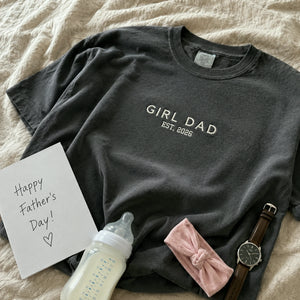 Minimalist Girl Dad T-Shirt or Sweatshirt, Personalized Embroidered EST Fathers Day Gift for Dad, New Dad