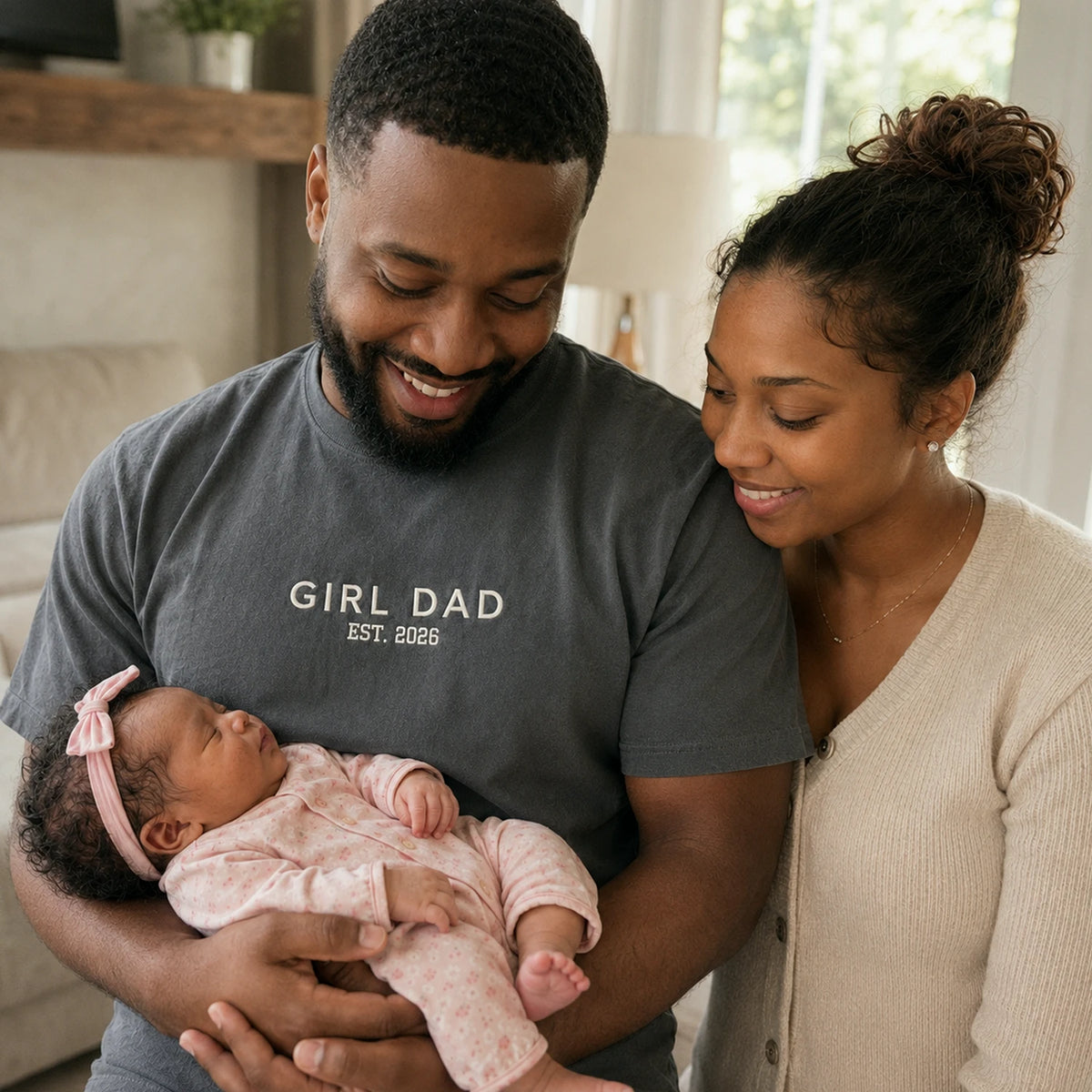Minimalist Girl Dad T-Shirt or Sweatshirt, Personalized Embroidered EST Fathers Day Gift for Dad, New Dad