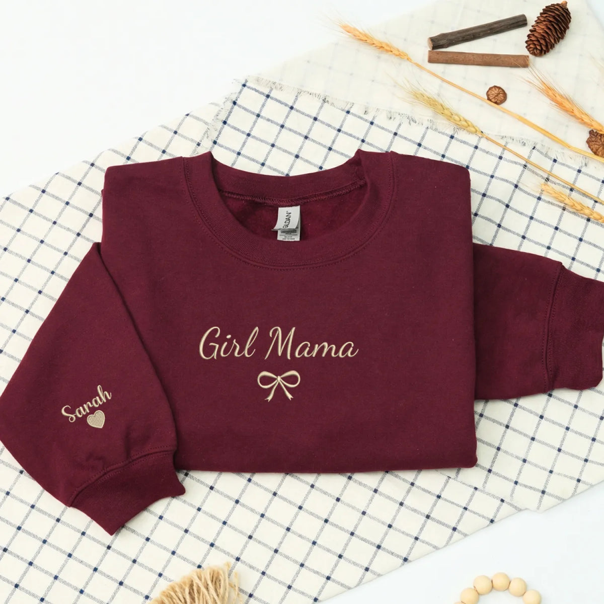 Custom Girl Mama Embroidered Sweatshirt - Personalized Gift for Daughter, Wife, Sister or New Mom