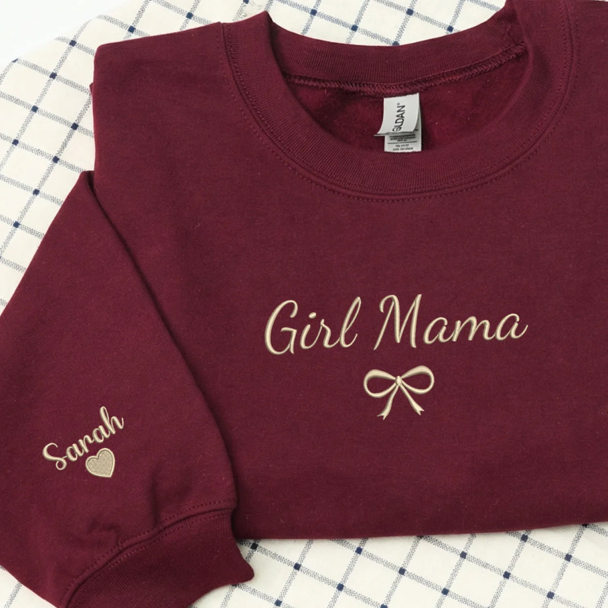 Custom Girl Mama Embroidered Sweatshirt - Personalized Gift for Daughter, Wife, Sister or New Mom