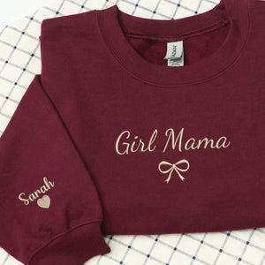 Custom Girl Mama Embroidered Sweatshirt - Personalized Gift for Daughter, Wife, Sister or New Mom