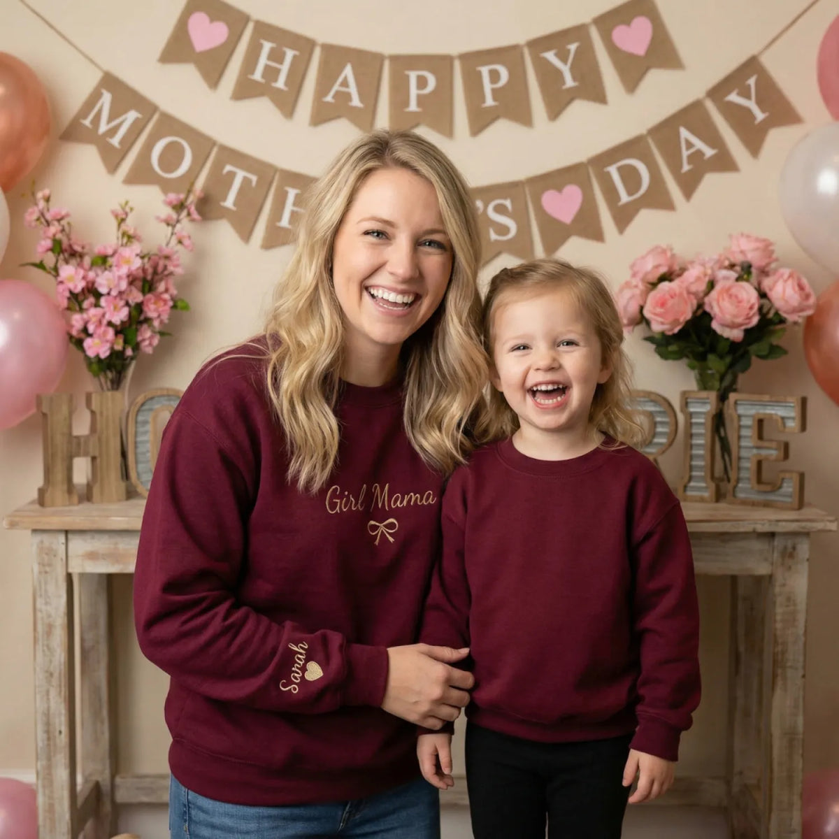 Custom Girl Mama Embroidered Sweatshirt - Personalized Gift for Daughter, Wife, Sister or New Mom