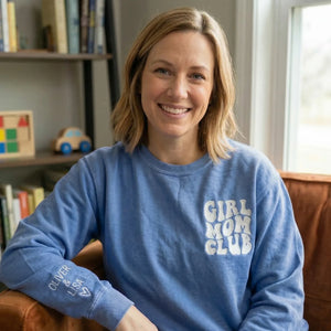 Girl Mom Club Sweatshirt or T-Shirt with Embroidered Kids Names on Sleeve