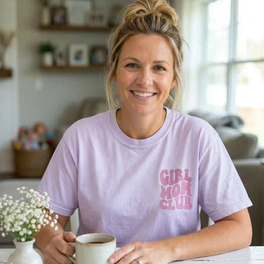 Girl Mom Club Sweatshirt or T-Shirt with Embroidered Kids Names on Sleeve
