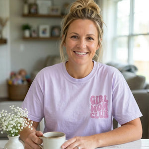 Girl Mom Club Sweatshirt or T-Shirt with Embroidered Kids Names on Sleeve