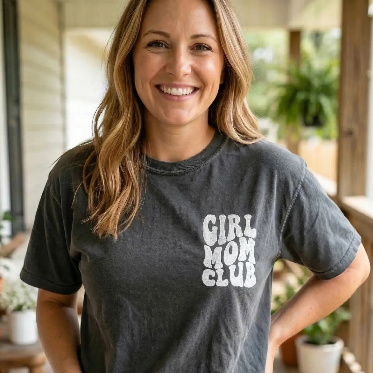 Girl Mom Club Sweatshirt or T-Shirt with Embroidered Kids Names on Sleeve