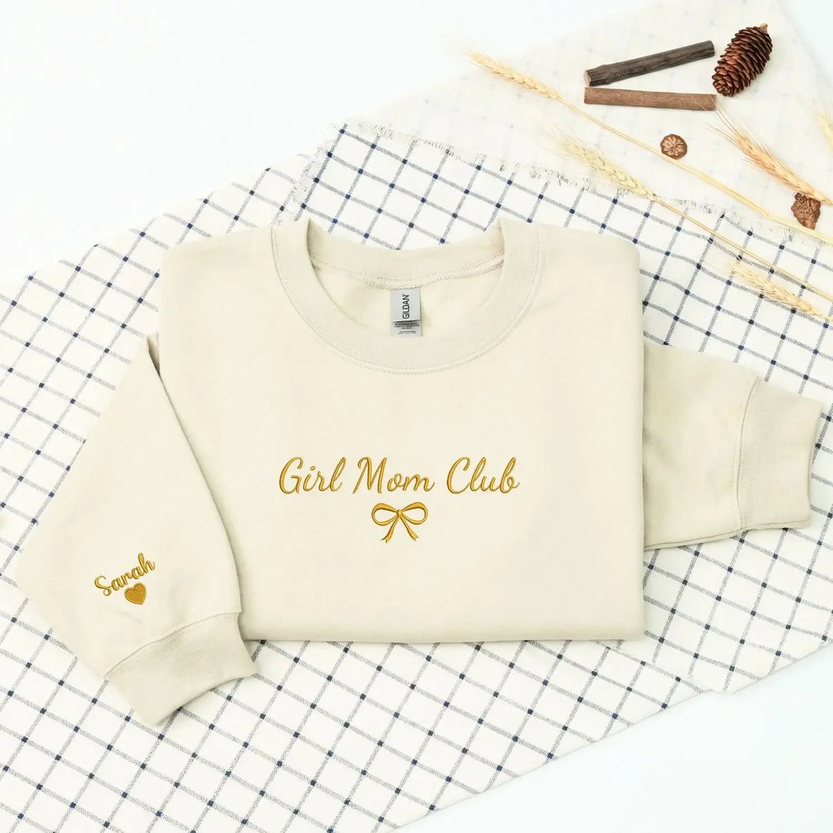 Personalized girl mom embroidered sweatshirt with kids names custom mother gift for daughter mom or wife
