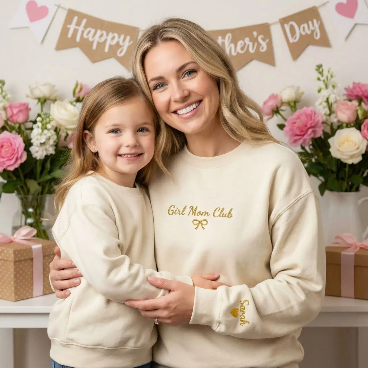 Personalized girl mom embroidered sweatshirt with kids names custom mother gift for daughter mom or wife