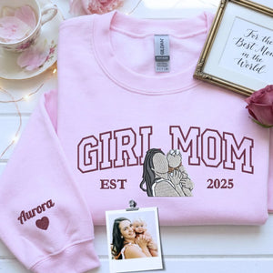 custom girl mom sweatshirt embroidered portrait from photo hoodie gift for mom with daughter
