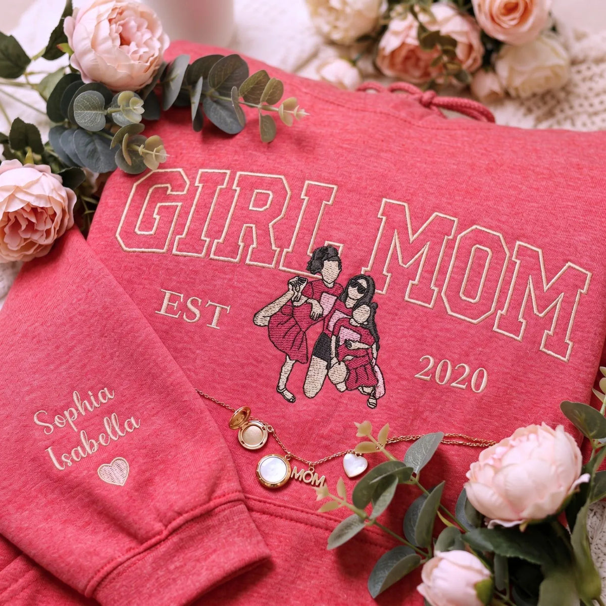 custom girl mom sweatshirt embroidered portrait from photo hoodie gift for mom with daughter